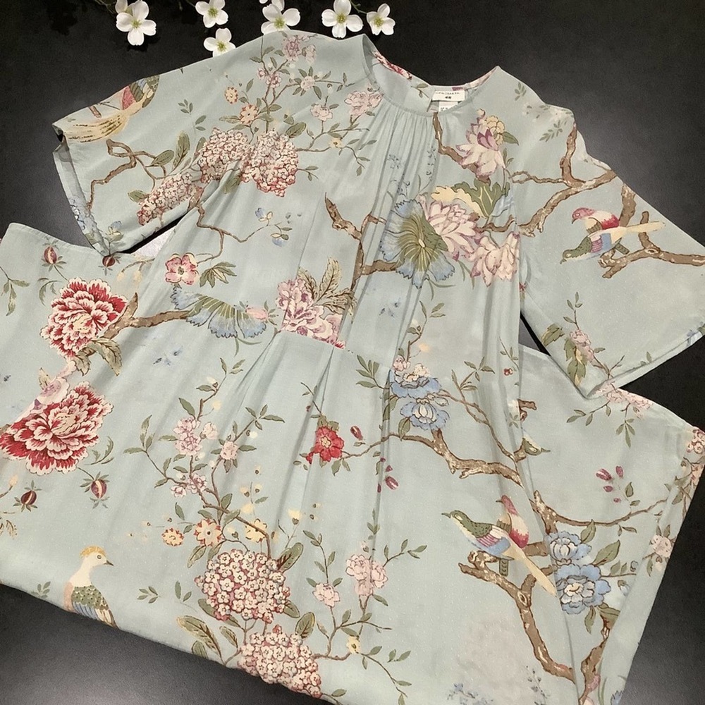 GP&J Baker X H&M Floral Bird Print Boxy Viscose Shift Dress Raglan Half Sleeve - Picture 10 of 16